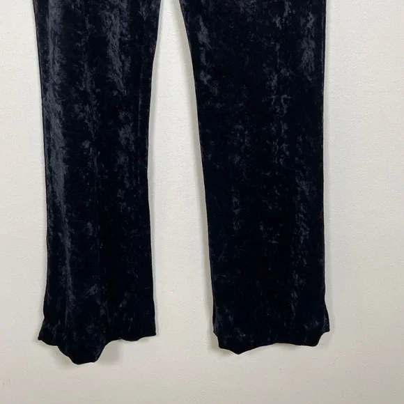 Rave City Vintage Pants Womens M Black Crushed Velvet Flare Leg 90s Y2K Goth - Picture 4 of 9